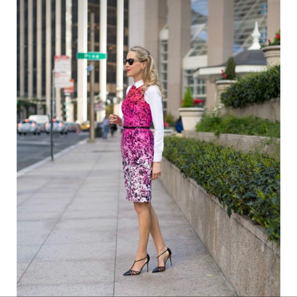 Pink ombré floral sleeveless sheath dress